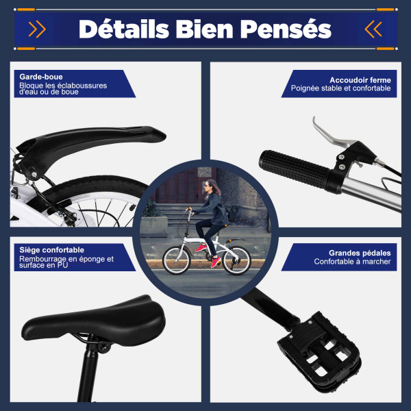 20" Vouwfiets van koolstofstaal - Kleine unisex-vouwfiets - 7 versnellingen - V-rem voor en achterrem - Stadsfiets voor volwassenen - Wit