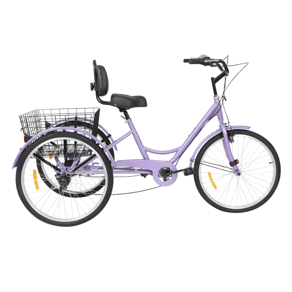 7-versnellingen volwassen driewieler, 24 inch volwassen driewieler, verstelbare volwassen driewieler met mand - paars 7-versnellingen volwassen driewieler, 24 inch volwassen driewieler, verstelbare volwassen driewieler met mand - paars