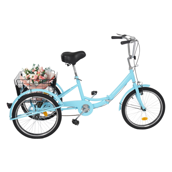 20in Driewieler Fiets Roestbestendige Volwassen Driewieler 3 Wiel Fiets met Anti-slip Banden Spatbord voor Steden Stranden Blauw 20in Driewieler Fiets Roestbestendige Volwassen Driewieler 3 Wiel Fiets met Anti-slip Banden Spatbord voor Steden Stranden Blauw