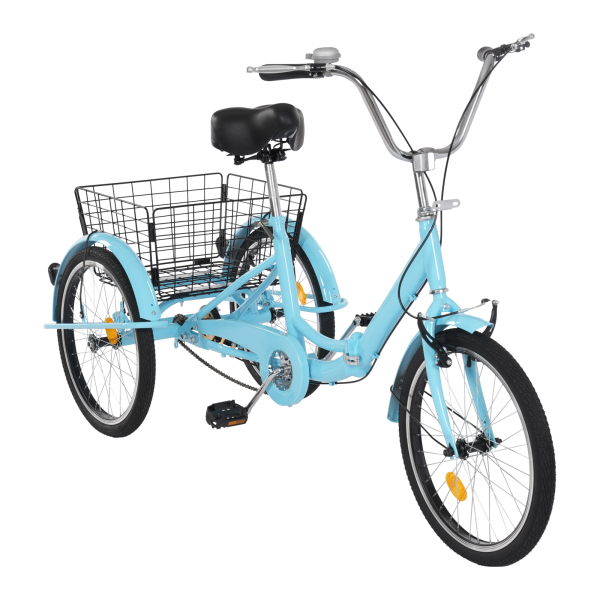 20in Driewieler Fiets Roestbestendige Volwassen Driewieler 3 Wiel Fiets met Anti-slip Banden Spatbord voor Steden Stranden Blauw