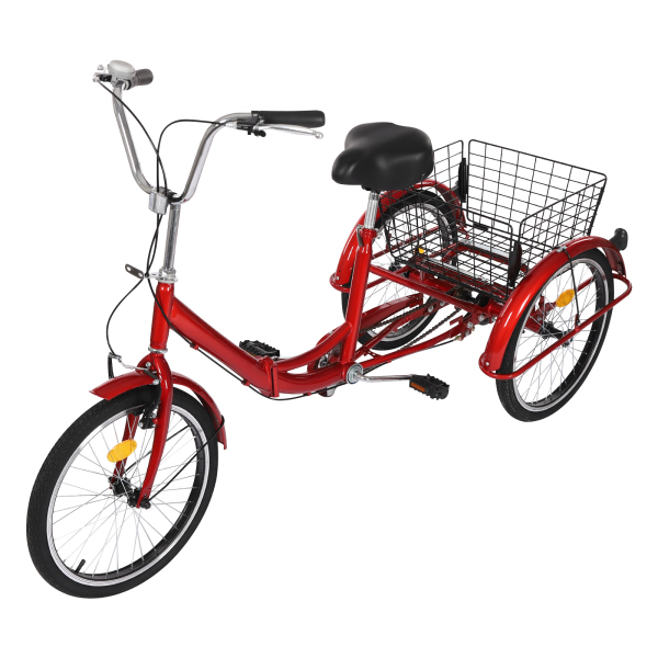20in Driewieler Fiets Roestbestendige Volwassen Driewieler 3 Wiel Fiets met Anti-slip Banden Spatbord voor Steden Stranden Rood