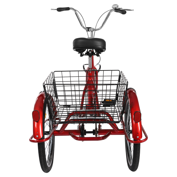 20in Driewieler Fiets Roestbestendige Volwassen Driewieler 3 Wiel Fiets met Anti-slip Banden Spatbord voor Steden Stranden Rood