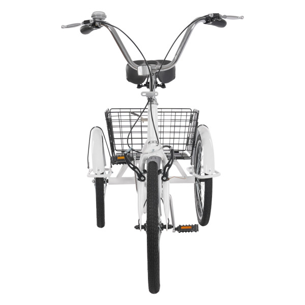 20in Driewieler Fiets Roestbestendige Volwassen Driewieler 3 Wiel Fiets met Anti-slip Banden Spatbord voor Steden Stranden Wit