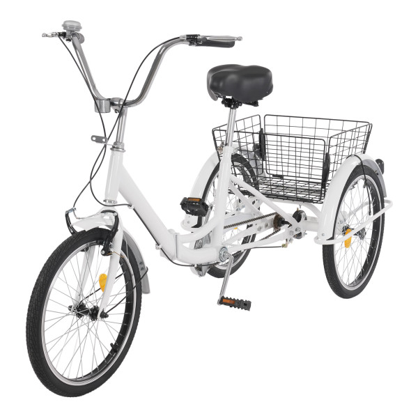 20in Driewieler Fiets Roestbestendige Volwassen Driewieler 3 Wiel Fiets met Anti-slip Banden Spatbord voor Steden Stranden Wit