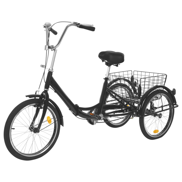 20in Driewieler Fiets Roestbestendige Volwassen Driewieler 3 Wiel Fiets met Anti-slip Banden Spatbord voor Steden Stranden Zwart