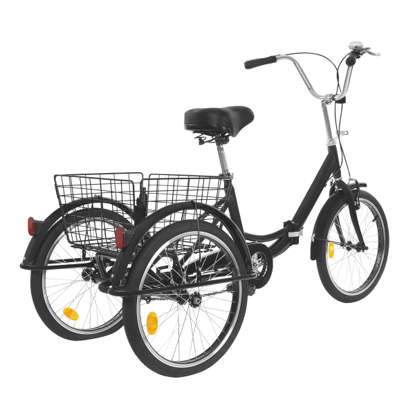 20in Driewieler Fiets Roestbestendige Volwassen Driewieler 3 Wiel Fiets met Anti-slip Banden Spatbord voor Steden Stranden Zwart