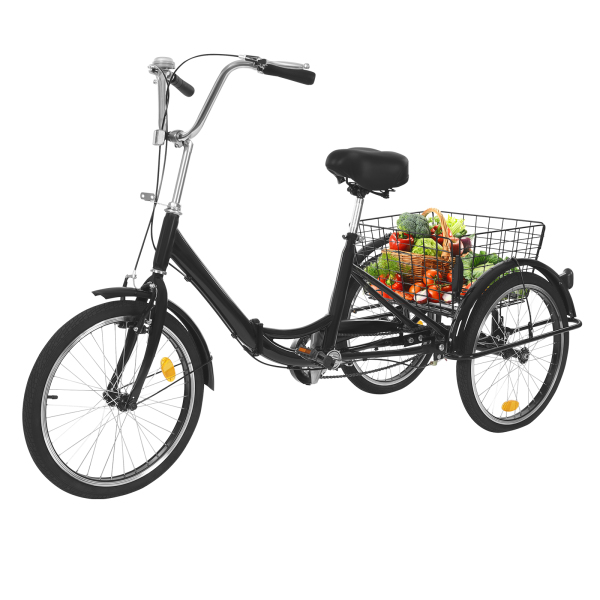 20in Driewieler Fiets Roestbestendige Volwassen Driewieler 3 Wiel Fiets met Anti-slip Banden Spatbord voor Steden Stranden Zwart 20in Driewieler Fiets Roestbestendige Volwassen Driewieler 3 Wiel Fiets met Anti-slip Banden Spatbord voor Steden Stranden Zwart