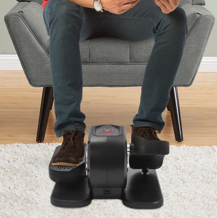 Mini elektrische elliptische trainer, verstelbaar tot 5 niveaus, met LED-scherm, gewicht 25 kg, zilver