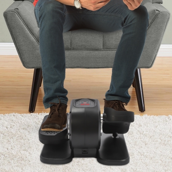 Mini elektrische elliptische trainer, verstelbaar tot 5 niveaus, met LED-scherm, gewicht 25 kg, zilver