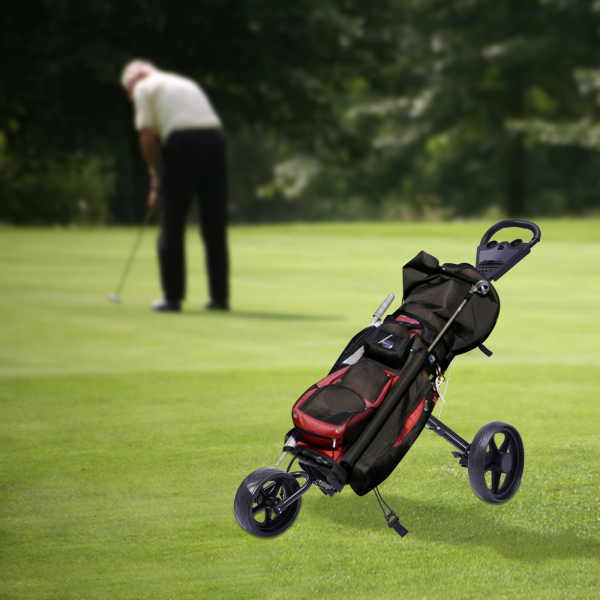 Opvouwbare golfkar met 3 wielen en voetrem, open en dicht in één seconde, inclusief gratis bekerhouder