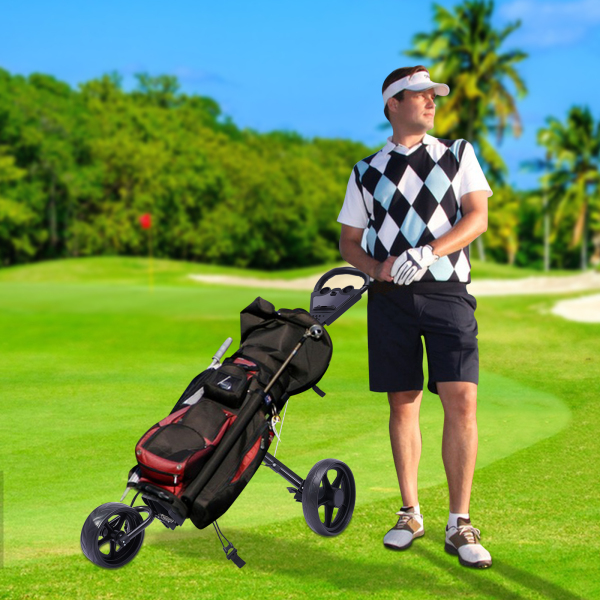 Opvouwbare golfkar met 3 wielen en voetrem, open en dicht in één seconde, inclusief gratis bekerhouder