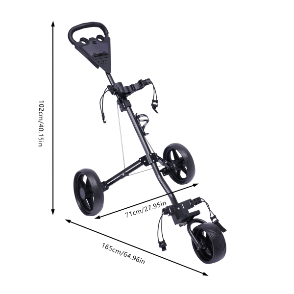 Opvouwbare golfkar met 3 wielen en voetrem, open en dicht in één seconde, inclusief gratis bekerhouder