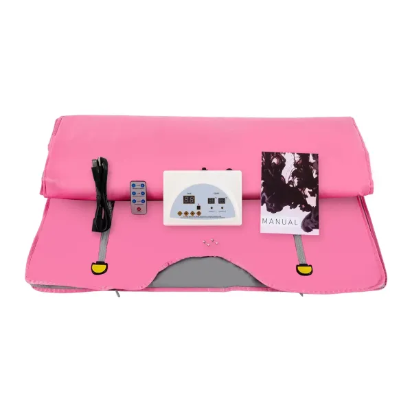 Infraroodsaunamat met afstandsbediening, draagbaar SPA-saunamat, timerfunctie, 2 zonecontroller, 650 W, 180 x 80 cm, roze