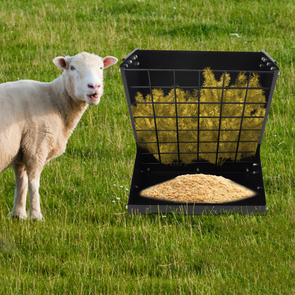 Grote hooirek voor schapen en geiten, hooirek, 2-in-1 hooi & graan/voederbak voor geiten, paarden, schapen, konijnen, koeien - zwart