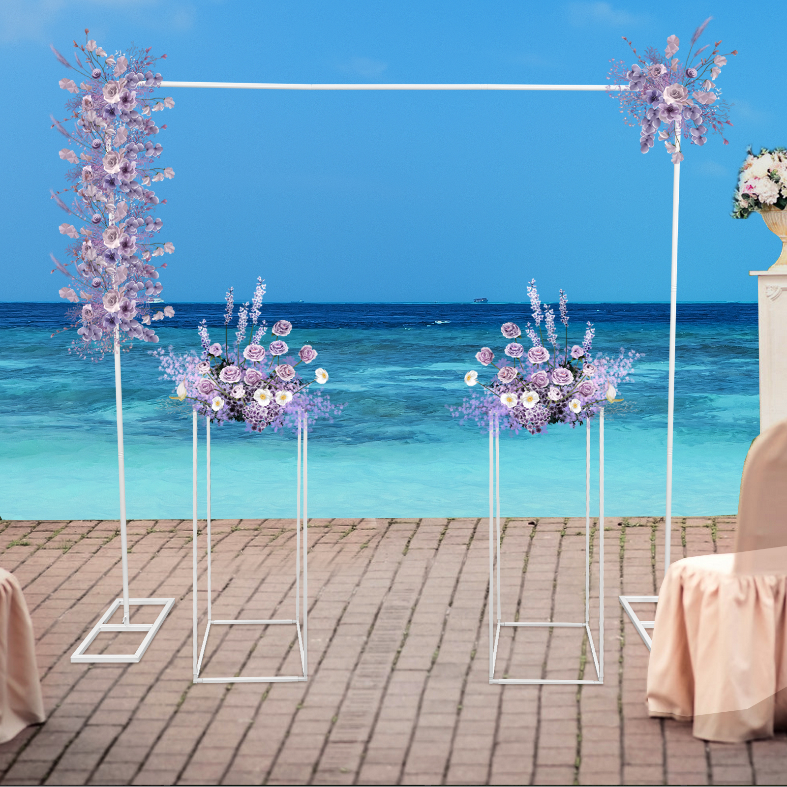 27*27*80cm Witte Ballonstandaard met Bloemenstandaards, Metalen  Bruiloftstandaard, Bruiloft Achtergrondstandaard, image size:1600x1600