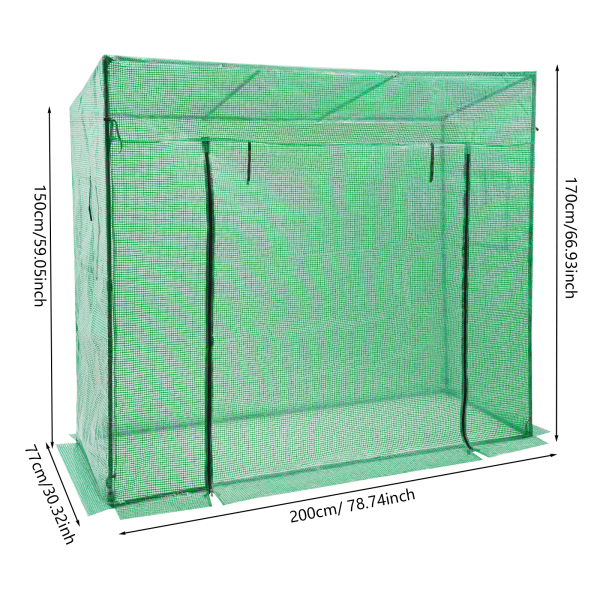 200x77x170cm Plantenkas, Kasset met Raam, Kas voor Buiten - Groen