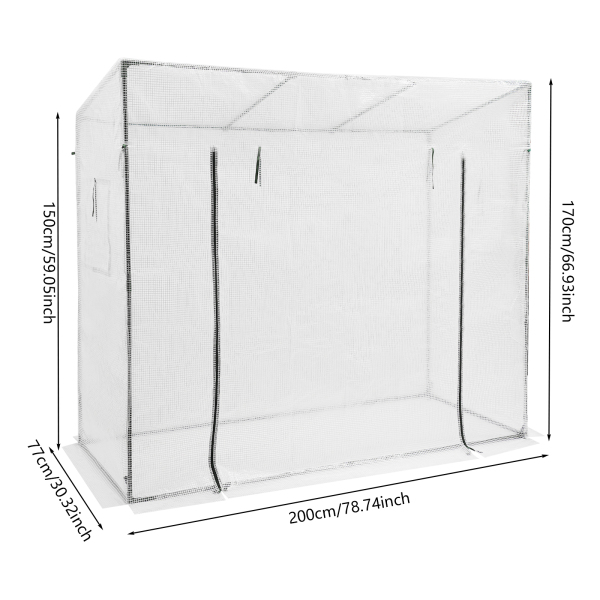 200x77x170cm Plantenkas, Kasset met Raam, Kas voor Buiten - Wit