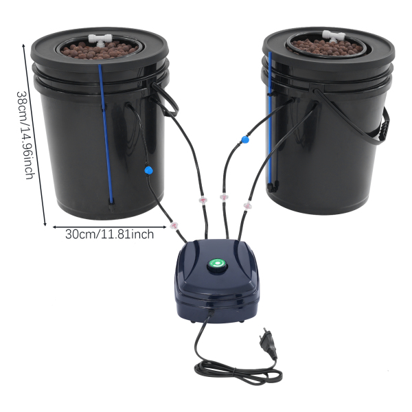 2 stuks Hydroponisch teeltsysteem, 5-Gallon Diepwatercultuur met luchtpomp, mechanisme van diepwaterteelt