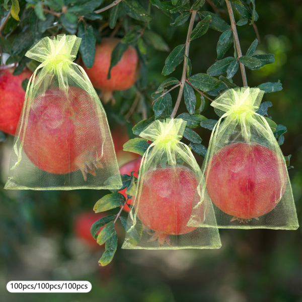 300 st., Fruitbeschermingszakken, Tuinnetzakken met koord, Fruitnetzakken, Groen