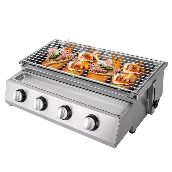 Gasbarbecue, 4 branders, LPG, gas, tafel, barbecue, tuin, RVS steaktafel 2800 Pa