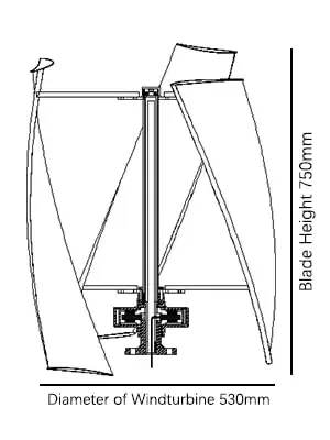 Verticale windturbine 3 bladen met regelaar 24 V 400 W Verticale windturbine met regelaar