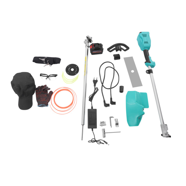 Gazontrimmer met accu Elektrische grastrimmer Snoerloos met wielen en armleuning, 24 V/6Ah lithium accu, 1300 W motorvermogen