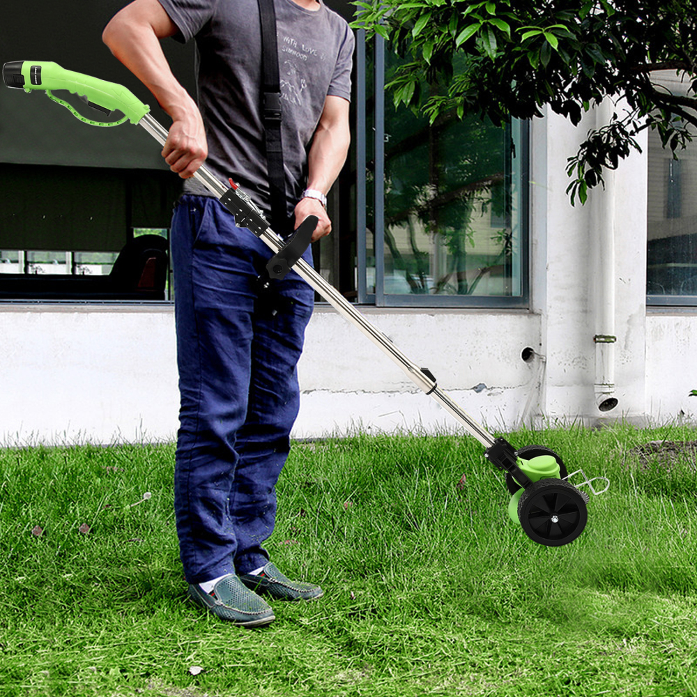 Grastrimmer op batterijen, verstelbare hoogtebedieningshendel, 4 inch cirkelzaagblad (groen)