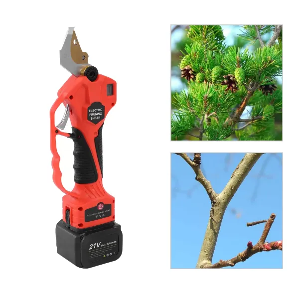 Krachtige elektrische trimmer, draadloze snoeischaar met hoog verlengstuk, kantelbare kop, draagriem, 2 x 21 V lithiumbatterijen