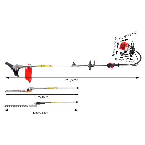 Benzinegrasmaaier 4 in 1 multitool 52 CC Professionele riem inclusief verlengstuk Combigereedschap Heggenschaar Combisysteem 2-takt grasmaaier
