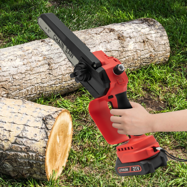 Mini-kettingzaag 8-inch draadloze kettingzaag 2x 2.0 batterij Handmatig oliesysteem Elektrische kettingzaag met één hand Elektrische boomzaag voor het zagen van tuinhout