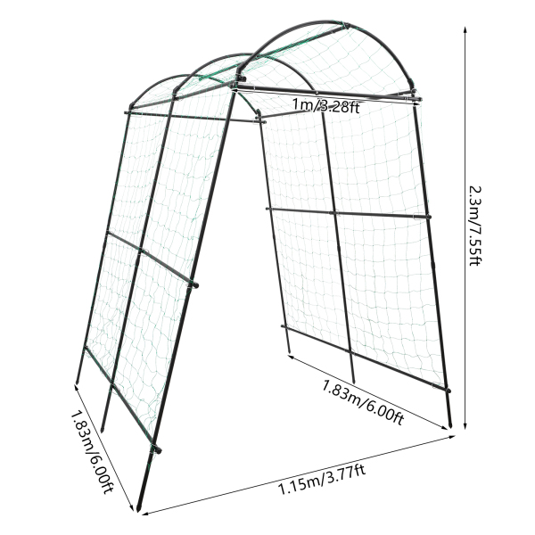 Plantensteun, tuinlatwerk voor planten, plantenklimhulpmiddel, 1,15 x 1,83 x 2,3 m, zwart