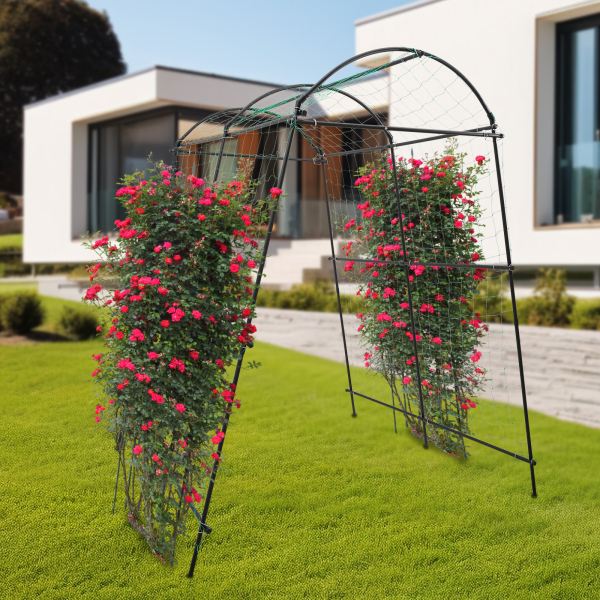 Plantensteun, tuinlatwerk voor planten, plantenklimhulpmiddel, 1,15 x 1,83 x 2,3 m, zwart