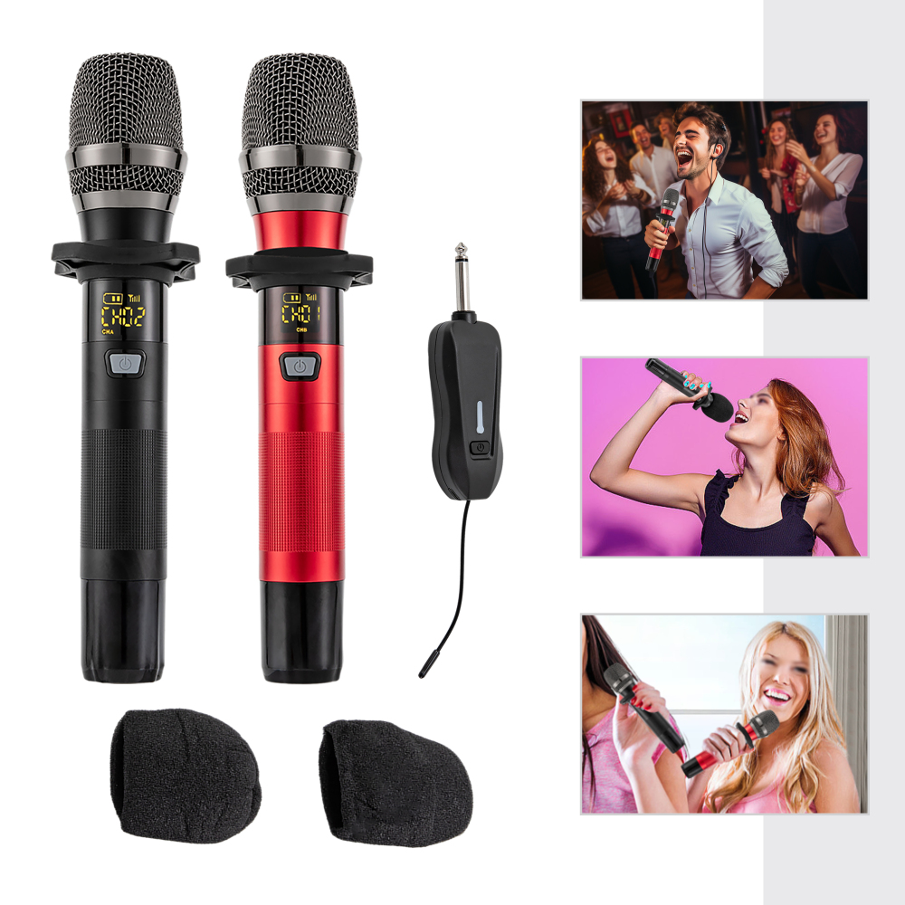 Draadloze microfoon, zangmicrofoons en ontvanger met 25 kanalen, draadloze microfoon voor karaoke zingen bruiloft DJ feesttoespraak kerkklas
