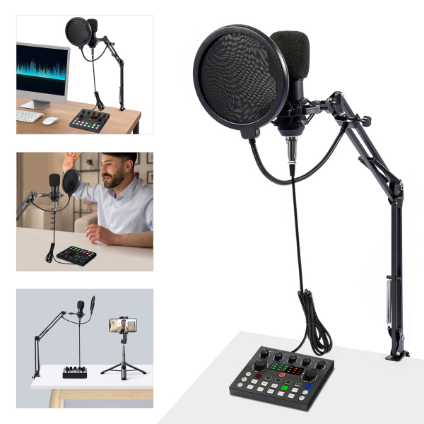 Podcastmicrofoon met stemwisselaar, studiocondensatormicrofoon voor zangopname, pc, TikTok, YouTube Podcastmicrofoon met stemwisselaar, studiocondensatormicrofoon voor zangopname, pc, TikTok, YouTube