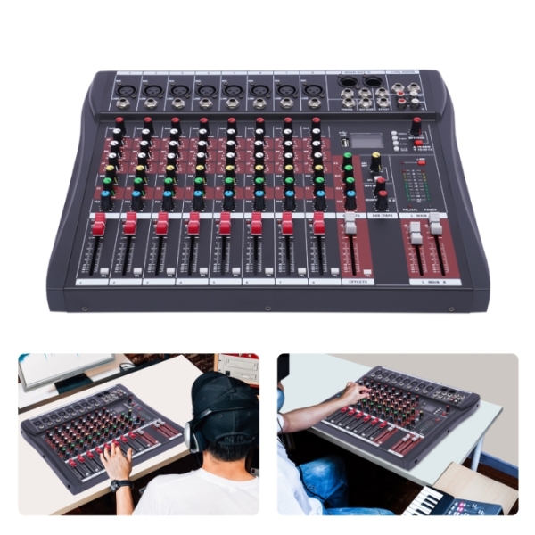 Draagbare 8-kanaalsmixer, DJ-mixer, driebands-equalizer met Bluetooth USB voor KTV Karaoke Party
