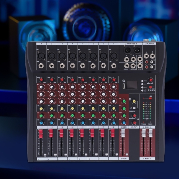 Draagbare 8-kanaalsmixer, DJ-mixer, driebands-equalizer met Bluetooth USB voor KTV Karaoke Party