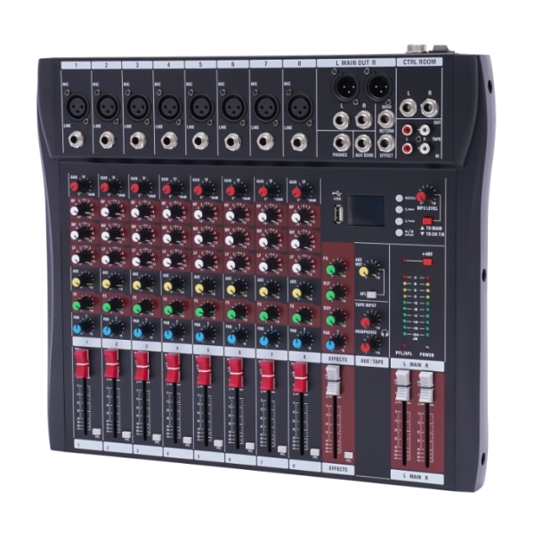 Draagbare 8-kanaalsmixer, DJ-mixer, driebands-equalizer met Bluetooth USB voor KTV Karaoke Party