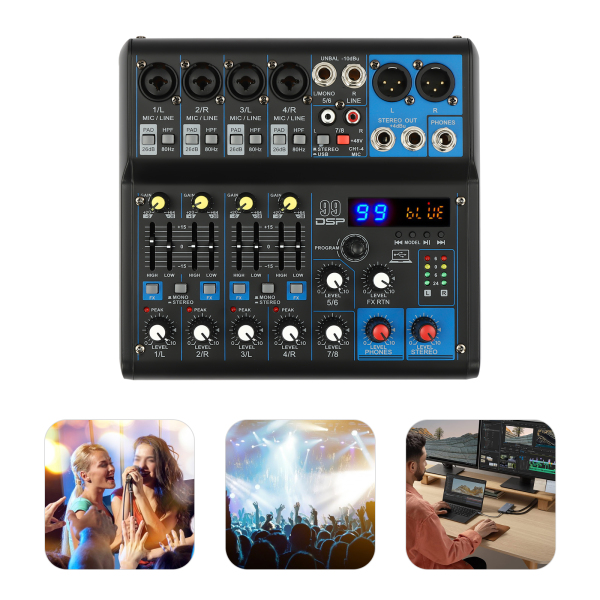 Professionele 7-kanaals geluidsmixer Audio-aangedreven mixer 7-kanaals geluidsconsole