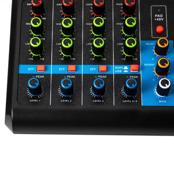 Mini DJ Audio Mixer Geluidskaart Consolesysteem, 5-kanaals 48V fantoomvoeding met Bluetooth USB MP3 Mini DJ Audio Mixer Geluidskaart Consolesysteem, 5-kanaals 48V fantoomvoeding met Bluetooth USB MP3