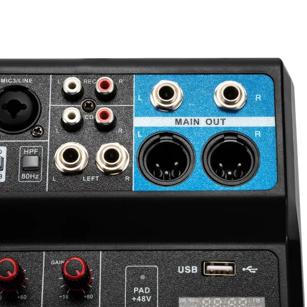 Mini DJ Audio Mixer Geluidskaart Consolesysteem, 5-kanaals 48V fantoomvoeding met Bluetooth USB MP3