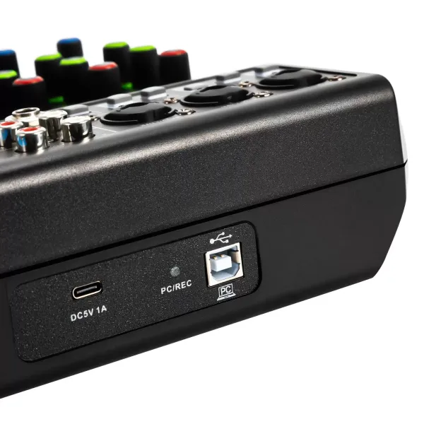 Mini DJ Audio Mixer Geluidskaart Consolesysteem, 5-kanaals 48V fantoomvoeding met Bluetooth USB MP3