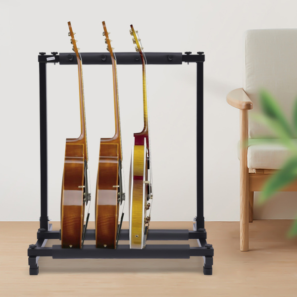 3-voudige gitaarstandaard, multi-gitaarstandaard, afneembaar ontwerp, 62,5*47*73 cm, Zwart
