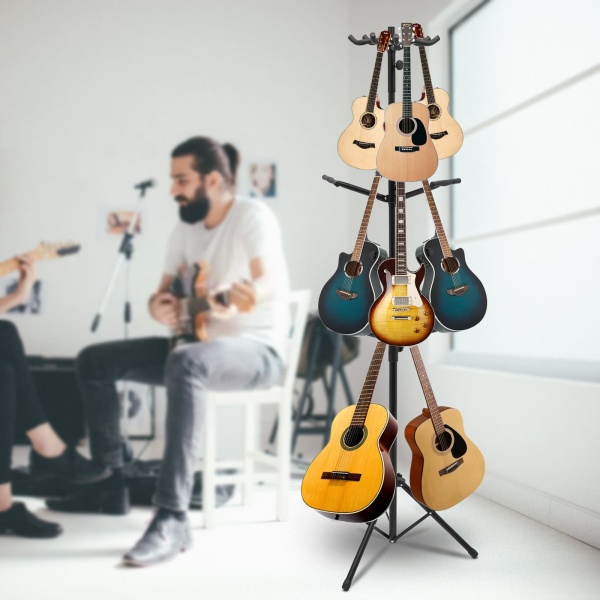 9 Multi-standaard voor gitaar, ukelele, bas, 3-laags staande standaardhouder - verticale stijl