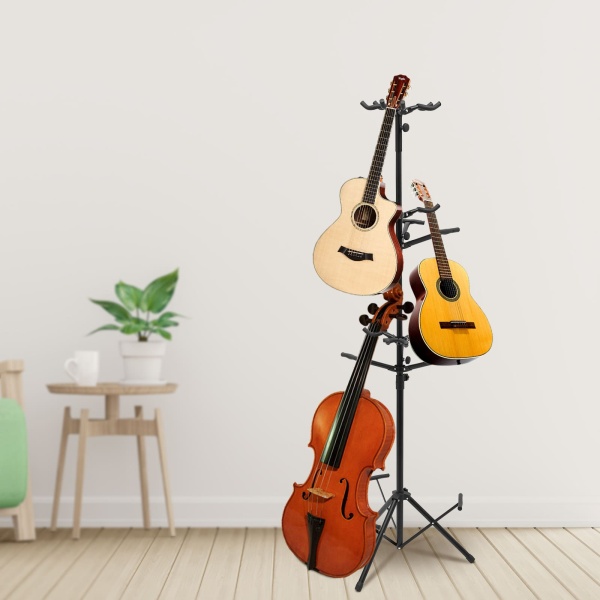 9 Multi-standaard voor gitaar, ukelele, bas, 3-laags staande standaardhouder - verticale stijl 9 Multi-standaard voor gitaar, ukelele, bas, 3-laags staande standaardhouder - verticale stijl