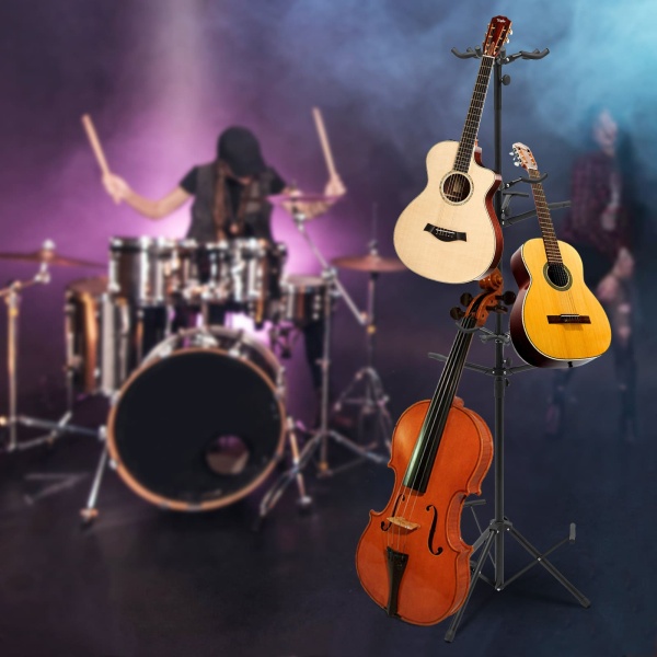 9 Multi-standaard voor gitaar, ukelele, bas, 3-laags staande standaardhouder - verticale stijl 9 Multi-standaard voor gitaar, ukelele, bas, 3-laags staande standaardhouder - verticale stijl