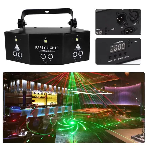 Afstandsbediening 9-oog laserlicht (6 lasers + 3 LED-witte lichtgaten)