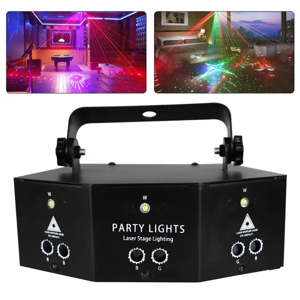 Afstandsbediening 9-oog laserlicht (6 lasers + 3 LED-witte lichtgaten)