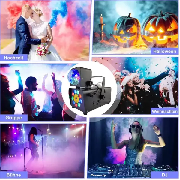 Mini-rookmachine met discobaleffect 500W LED RGB-lichtrookmachine met afstandsbediening 2000 CFM-vloeistof