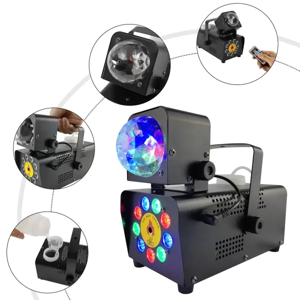 Mini-rookmachine met discobaleffect 500W LED RGB-lichtrookmachine met afstandsbediening 2000 CFM-vloeistof