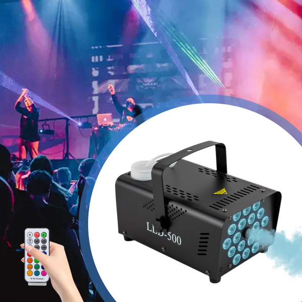CNCEST Verbeterde mistmachine met verlichting 18 LED, draagbare rookmachine 500 W met 13 kleuren lichteffect en afstandsbediening, buitenmist Automotive voor feesten